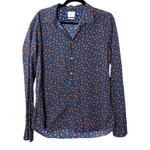 Paul Smith Blue Floral Button Front Long Sleeve Shirt Men's Size Large